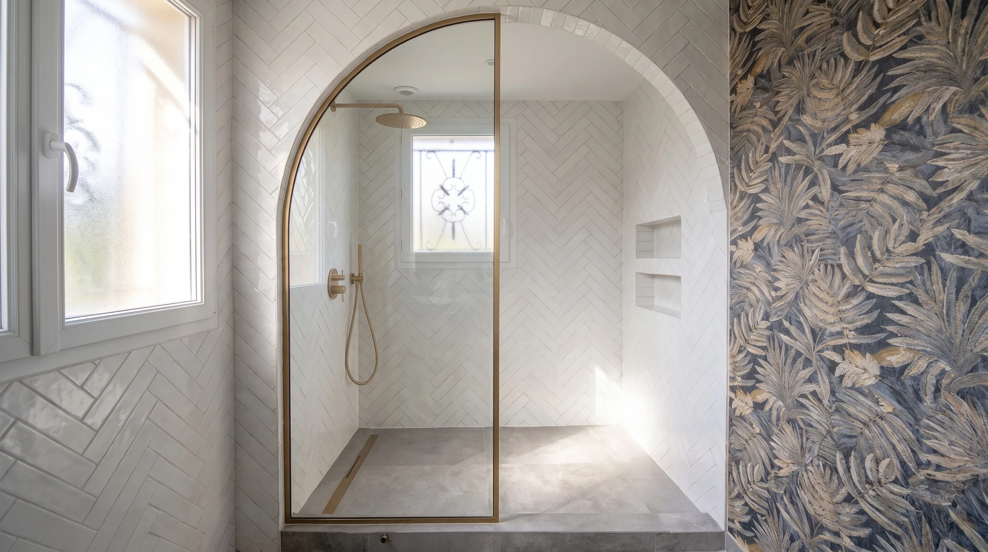 Salle de bain contemporaine haut de gamme avec double vasque, baignoire îlot et douche à l'italienne